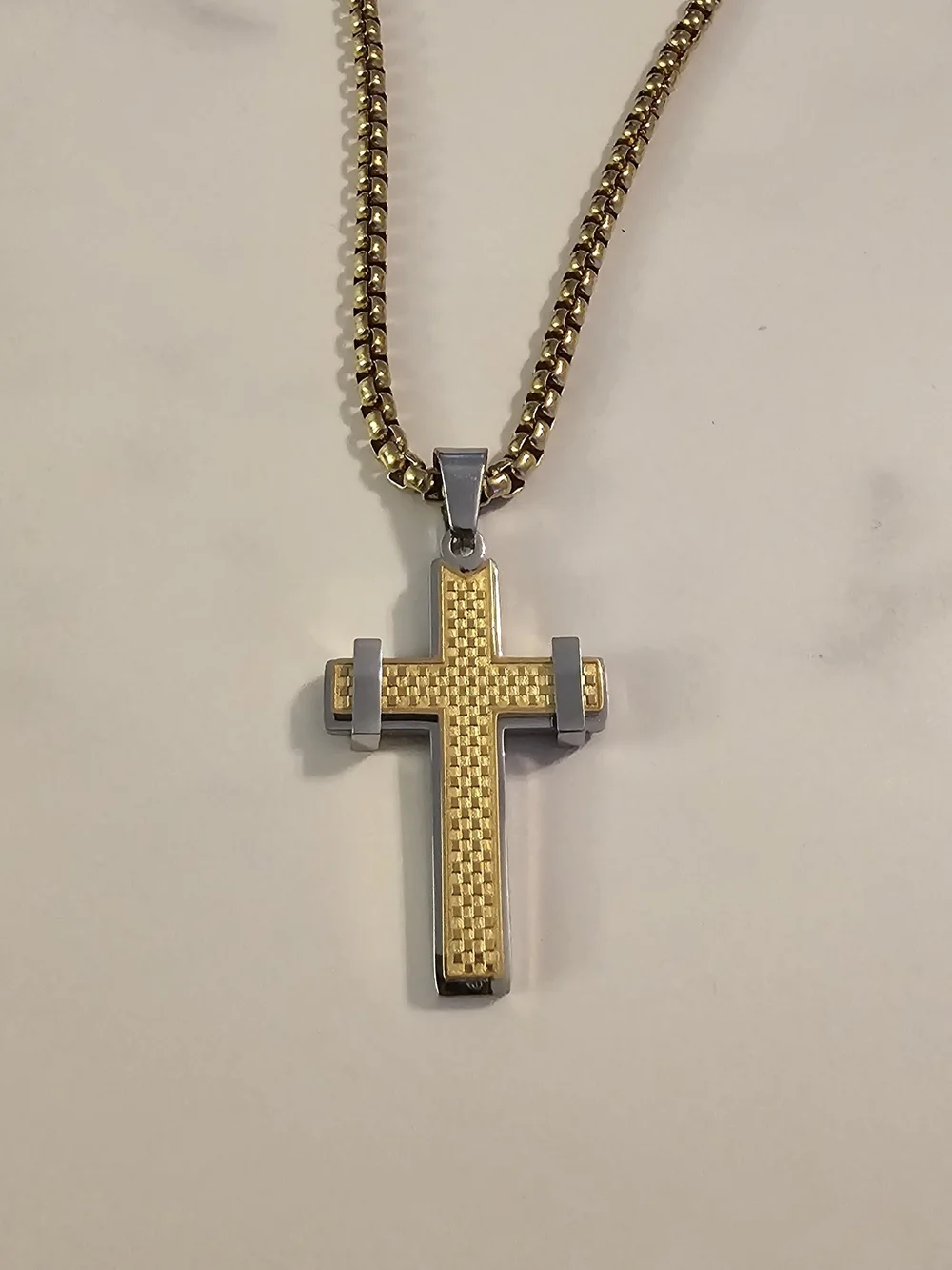 Men's Two-Tone Gold and Silver Cross Pendant Necklace